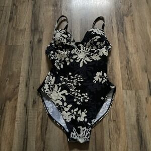Newport Swim Womens Size 8 Black One Piece Swimsuit Floral Adjustable Straps